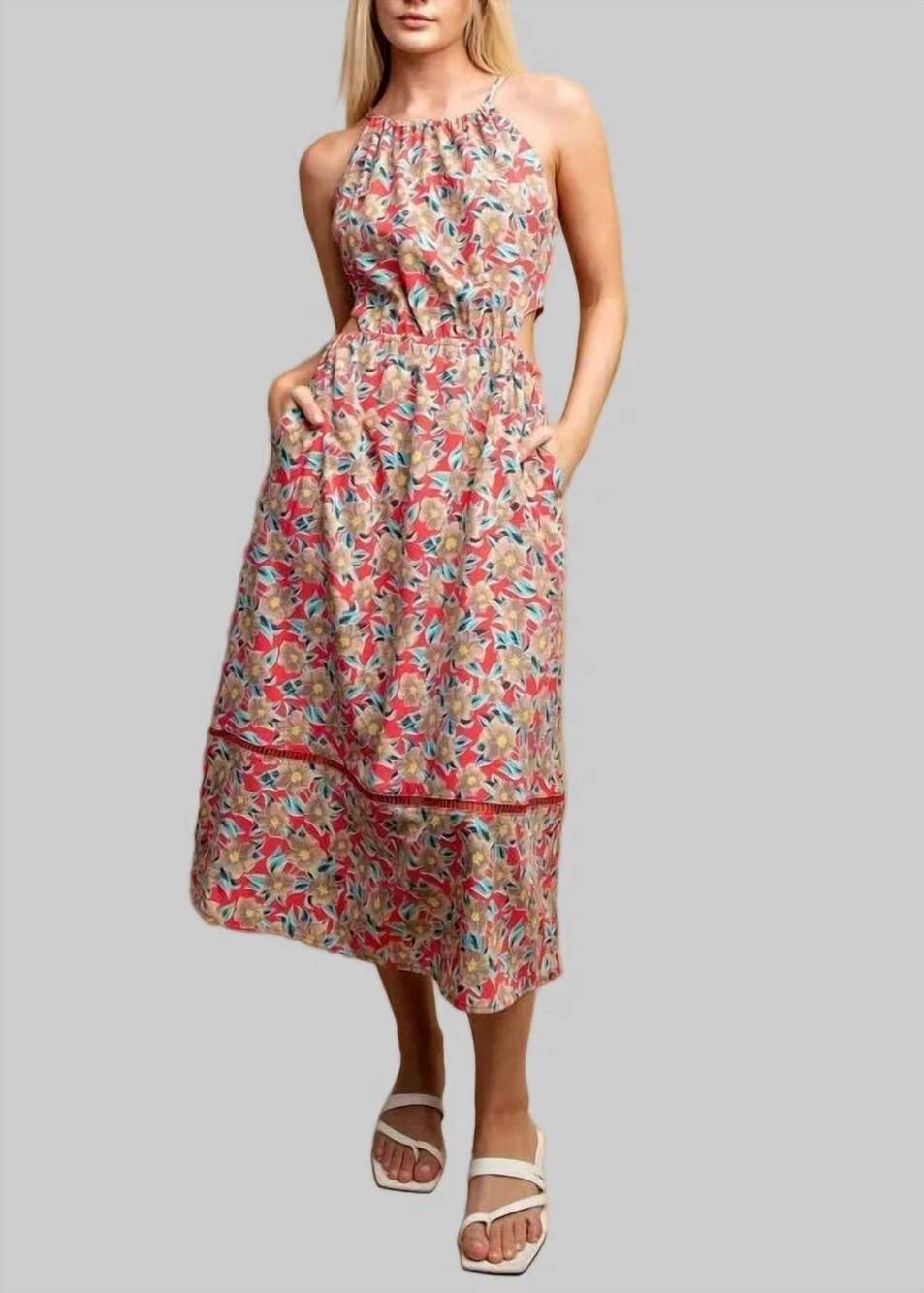 NEW GIGIO halter neck cut-out midi dress in floral print